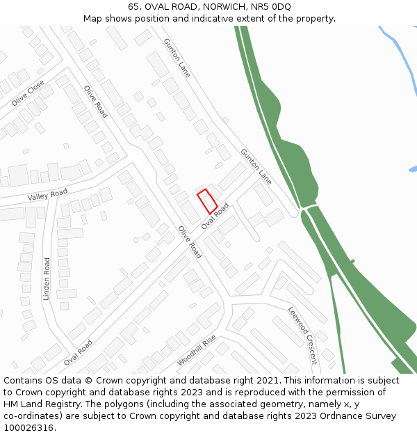 65, OVAL ROAD, NORWICH, NR5 0DQ: Location map and indicative extent of plot
