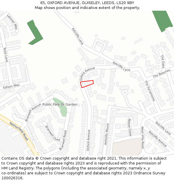 65, OXFORD AVENUE, GUISELEY, LEEDS, LS20 9BY: Location map and indicative extent of plot