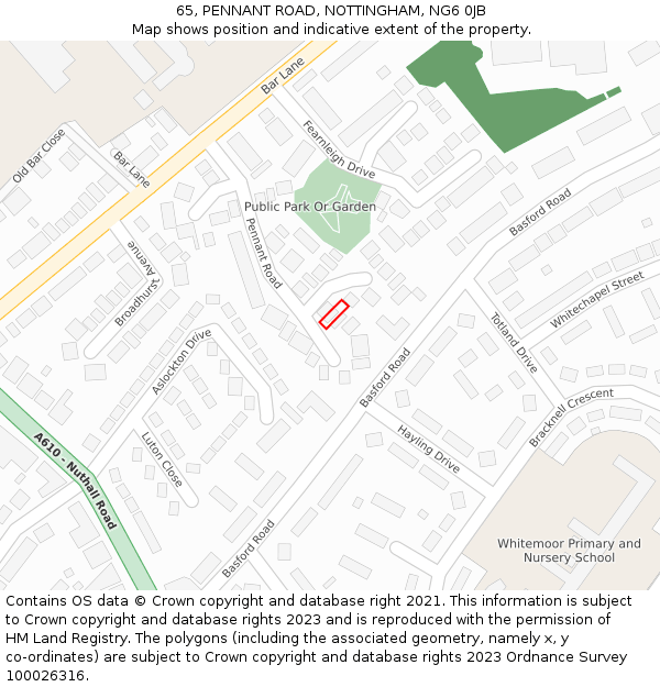 65, PENNANT ROAD, NOTTINGHAM, NG6 0JB: Location map and indicative extent of plot