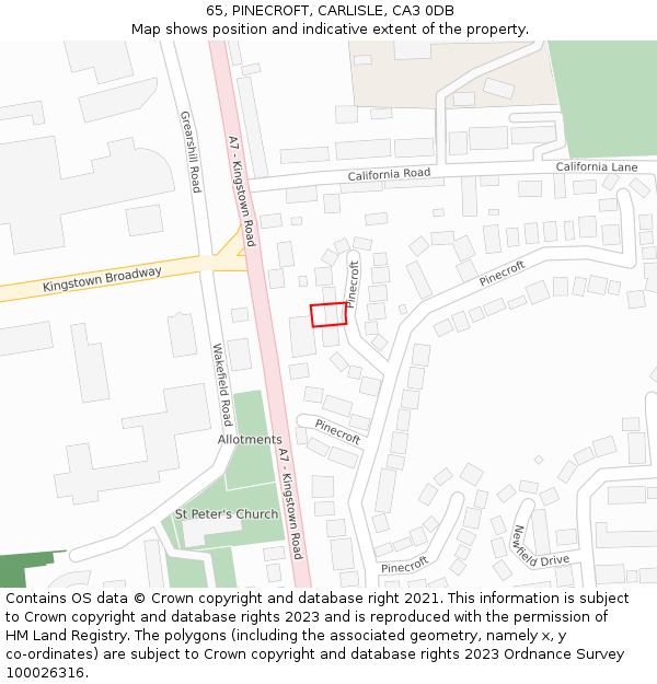 65, PINECROFT, CARLISLE, CA3 0DB: Location map and indicative extent of plot