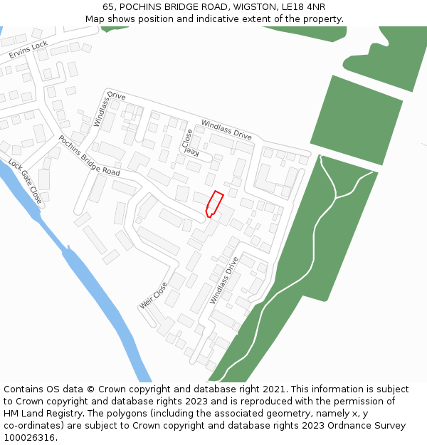 65, POCHINS BRIDGE ROAD, WIGSTON, LE18 4NR: Location map and indicative extent of plot
