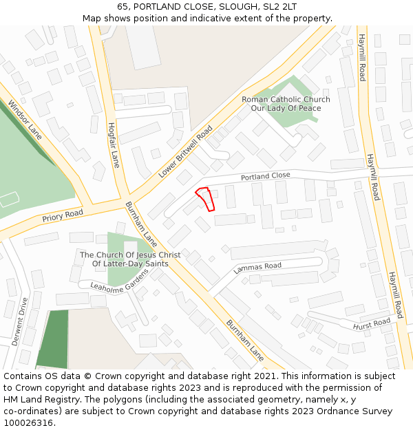 65, PORTLAND CLOSE, SLOUGH, SL2 2LT: Location map and indicative extent of plot