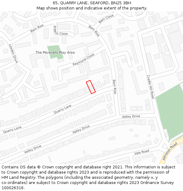 65, QUARRY LANE, SEAFORD, BN25 3BH: Location map and indicative extent of plot