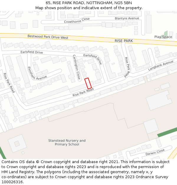 65, RISE PARK ROAD, NOTTINGHAM, NG5 5BN: Location map and indicative extent of plot