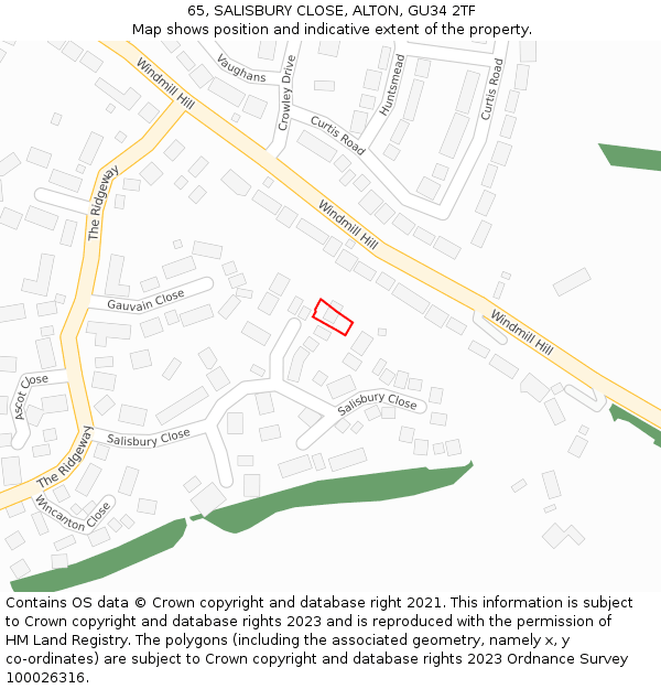 65, SALISBURY CLOSE, ALTON, GU34 2TF: Location map and indicative extent of plot