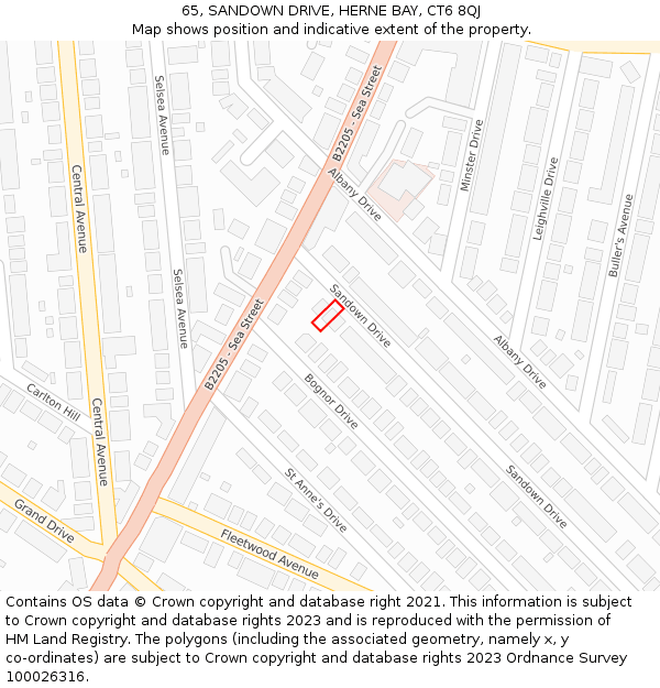 65, SANDOWN DRIVE, HERNE BAY, CT6 8QJ: Location map and indicative extent of plot