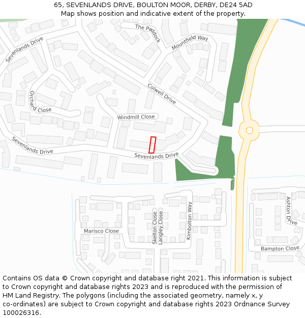 65, SEVENLANDS DRIVE, BOULTON MOOR, DERBY, DE24 5AD: Location map and indicative extent of plot