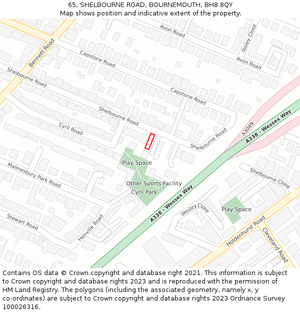 65, SHELBOURNE ROAD, BOURNEMOUTH, BH8 8QY: Location map and indicative extent of plot