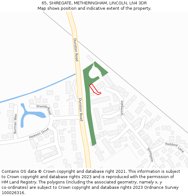 65, SHIREGATE, METHERINGHAM, LINCOLN, LN4 3DR: Location map and indicative extent of plot