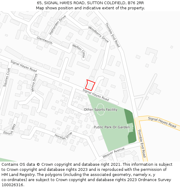 65, SIGNAL HAYES ROAD, SUTTON COLDFIELD, B76 2RR: Location map and indicative extent of plot