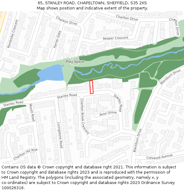 65, STANLEY ROAD, CHAPELTOWN, SHEFFIELD, S35 2XS: Location map and indicative extent of plot
