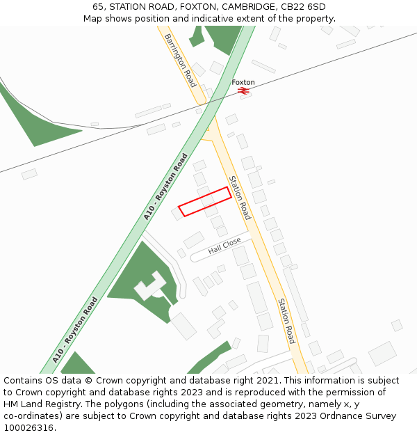 65, STATION ROAD, FOXTON, CAMBRIDGE, CB22 6SD: Location map and indicative extent of plot