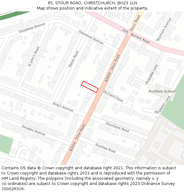 65, STOUR ROAD, CHRISTCHURCH, BH23 1LN: Location map and indicative extent of plot