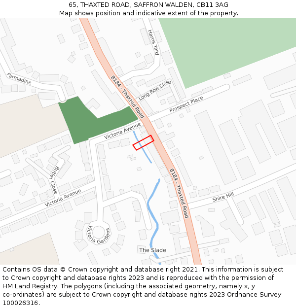 65, THAXTED ROAD, SAFFRON WALDEN, CB11 3AG: Location map and indicative extent of plot