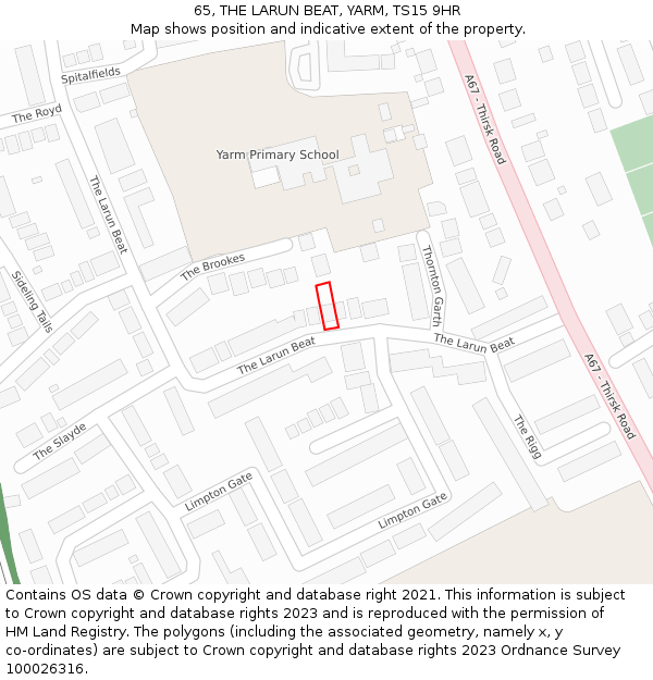 65, THE LARUN BEAT, YARM, TS15 9HR: Location map and indicative extent of plot