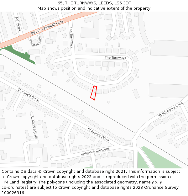 65, THE TURNWAYS, LEEDS, LS6 3DT: Location map and indicative extent of plot