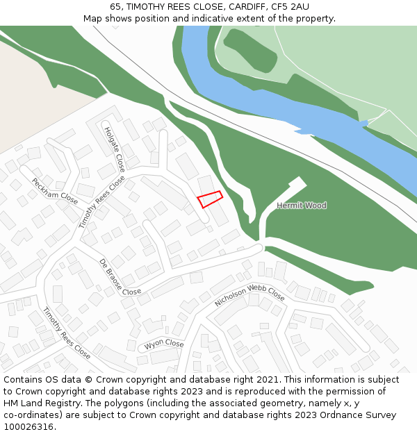 65, TIMOTHY REES CLOSE, CARDIFF, CF5 2AU: Location map and indicative extent of plot