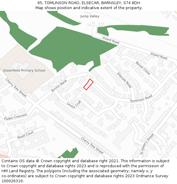 65, TOMLINSON ROAD, ELSECAR, BARNSLEY, S74 8DH: Location map and indicative extent of plot