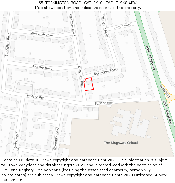 65, TORKINGTON ROAD, GATLEY, CHEADLE, SK8 4PW: Location map and indicative extent of plot