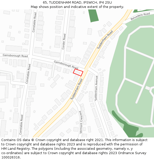 65, TUDDENHAM ROAD, IPSWICH, IP4 2SU: Location map and indicative extent of plot