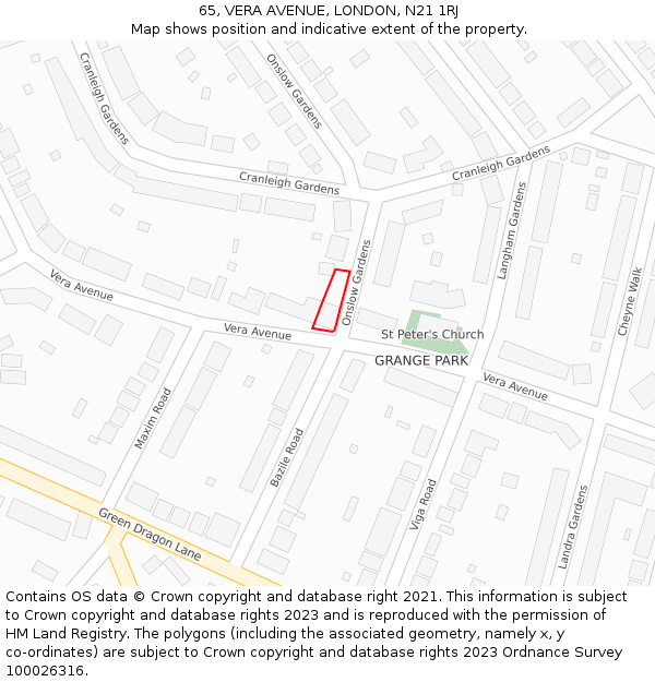 65, VERA AVENUE, LONDON, N21 1RJ: Location map and indicative extent of plot