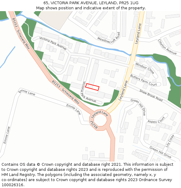 65, VICTORIA PARK AVENUE, LEYLAND, PR25 1UG: Location map and indicative extent of plot