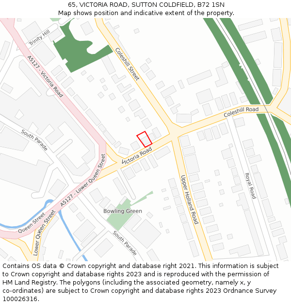 65, VICTORIA ROAD, SUTTON COLDFIELD, B72 1SN: Location map and indicative extent of plot