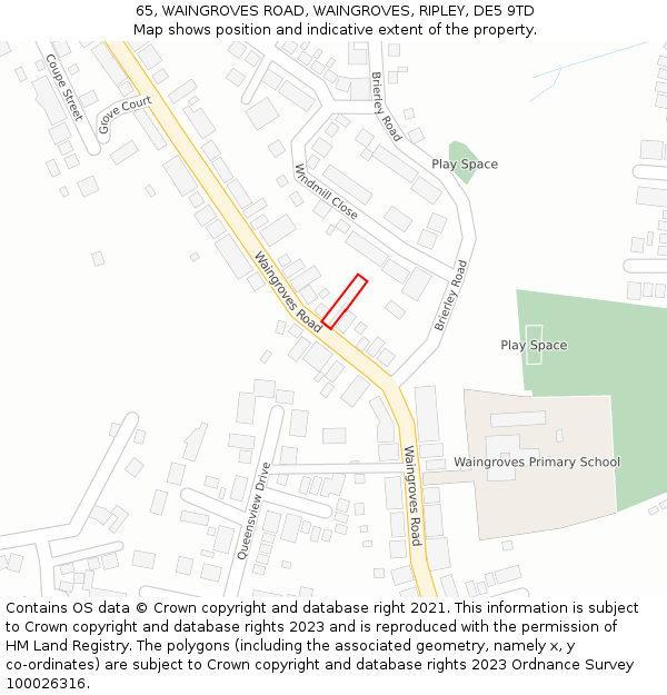 65, WAINGROVES ROAD, WAINGROVES, RIPLEY, DE5 9TD: Location map and indicative extent of plot