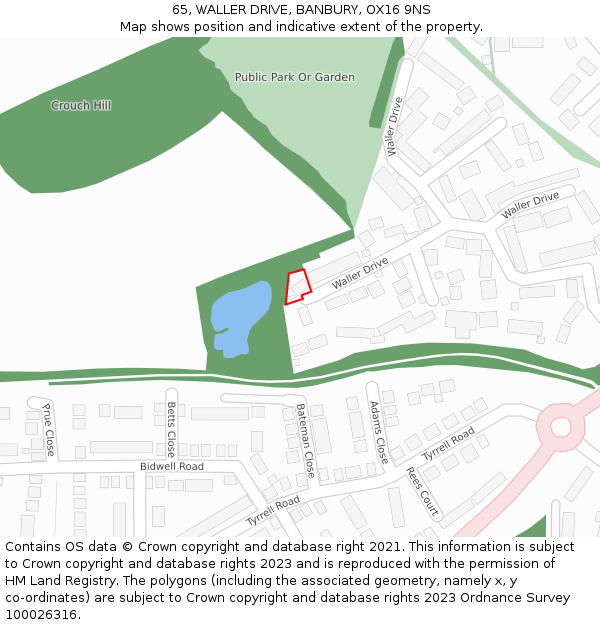 65, WALLER DRIVE, BANBURY, OX16 9NS: Location map and indicative extent of plot