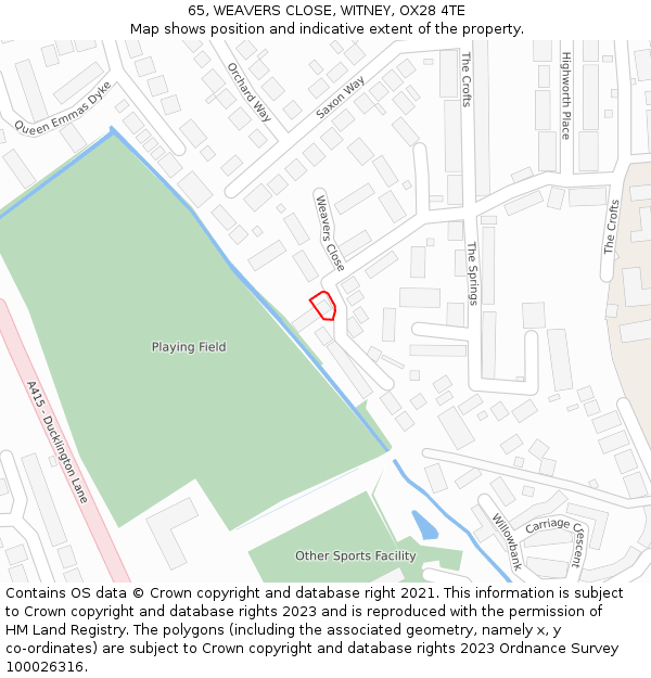 65, WEAVERS CLOSE, WITNEY, OX28 4TE: Location map and indicative extent of plot
