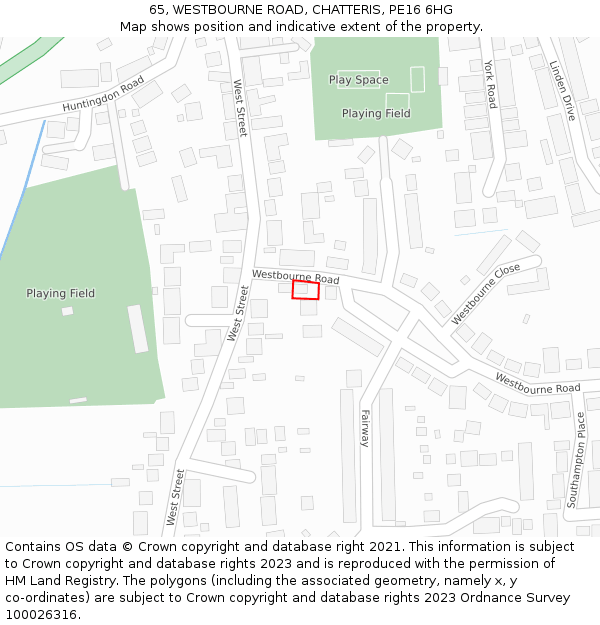 65, WESTBOURNE ROAD, CHATTERIS, PE16 6HG: Location map and indicative extent of plot