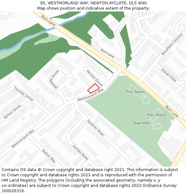 65, WESTMORLAND WAY, NEWTON AYCLIFFE, DL5 4NN: Location map and indicative extent of plot