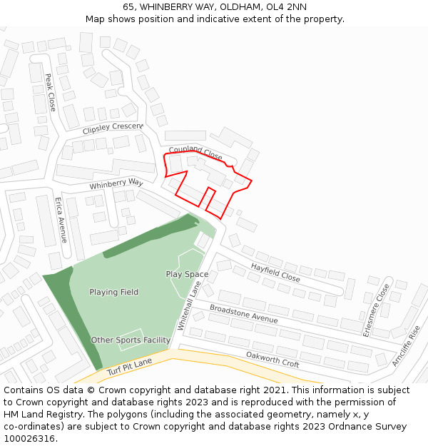 65, WHINBERRY WAY, OLDHAM, OL4 2NN: Location map and indicative extent of plot