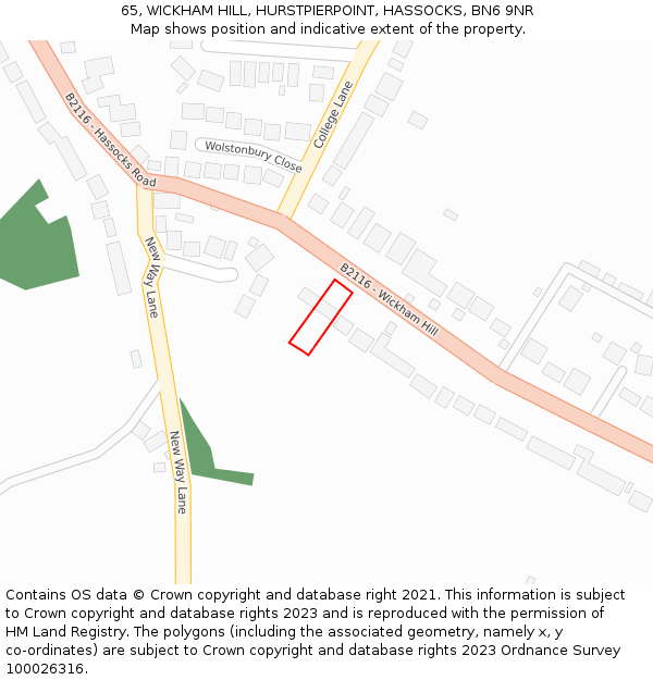 65, WICKHAM HILL, HURSTPIERPOINT, HASSOCKS, BN6 9NR: Location map and indicative extent of plot