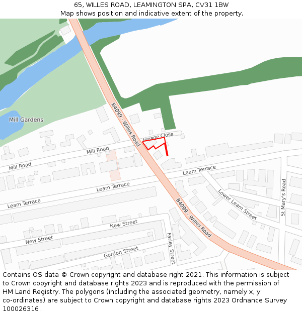 65, WILLES ROAD, LEAMINGTON SPA, CV31 1BW: Location map and indicative extent of plot