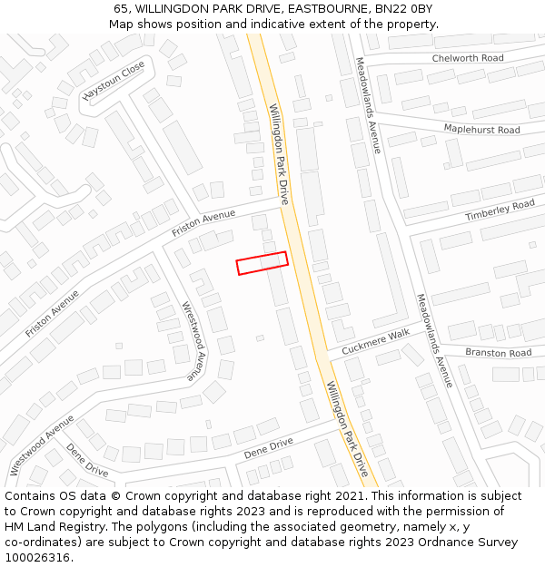 65, WILLINGDON PARK DRIVE, EASTBOURNE, BN22 0BY: Location map and indicative extent of plot
