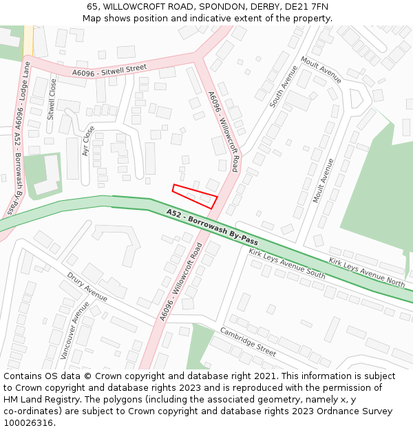 65, WILLOWCROFT ROAD, SPONDON, DERBY, DE21 7FN: Location map and indicative extent of plot