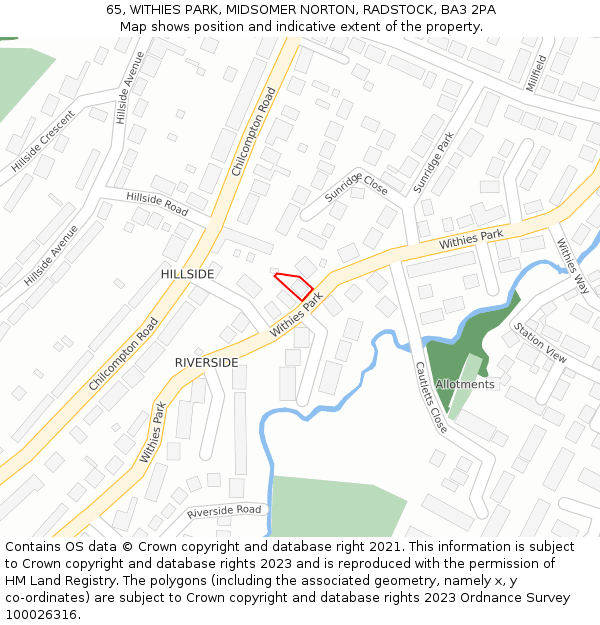 65, WITHIES PARK, MIDSOMER NORTON, RADSTOCK, BA3 2PA: Location map and indicative extent of plot