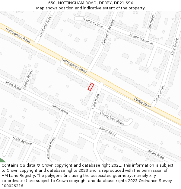 650, NOTTINGHAM ROAD, DERBY, DE21 6SX: Location map and indicative extent of plot
