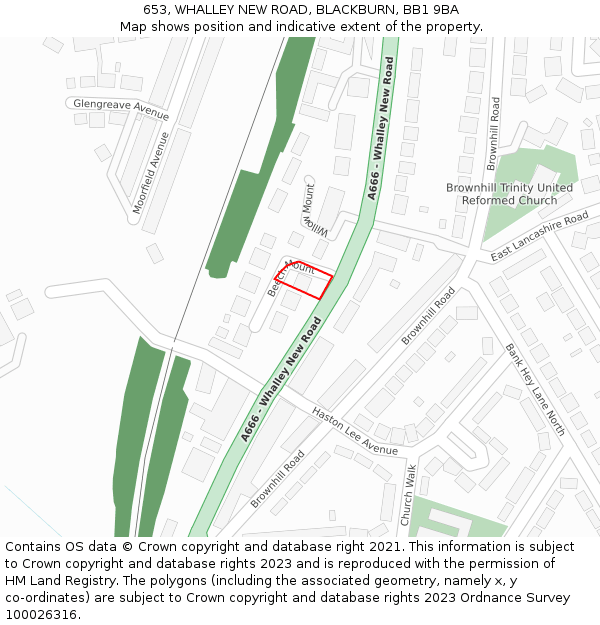 653, WHALLEY NEW ROAD, BLACKBURN, BB1 9BA: Location map and indicative extent of plot