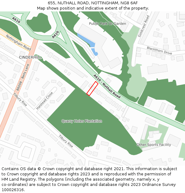655, NUTHALL ROAD, NOTTINGHAM, NG8 6AF: Location map and indicative extent of plot