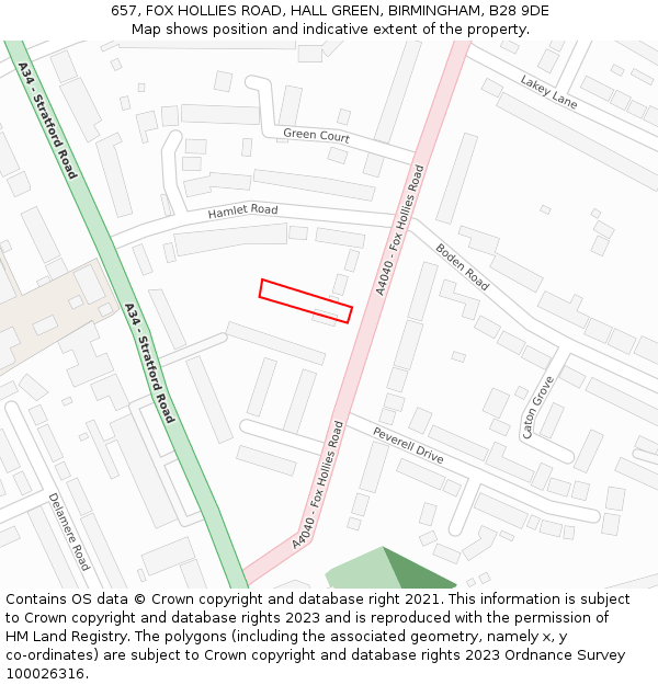 657, FOX HOLLIES ROAD, HALL GREEN, BIRMINGHAM, B28 9DE: Location map and indicative extent of plot