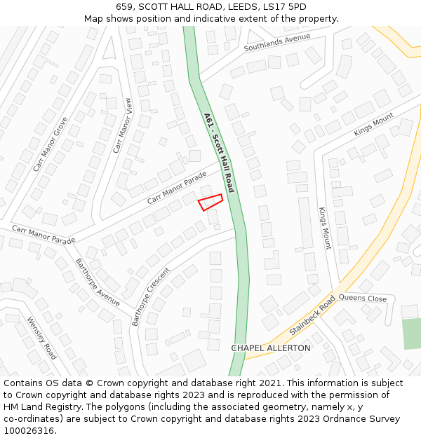 659, SCOTT HALL ROAD, LEEDS, LS17 5PD: Location map and indicative extent of plot