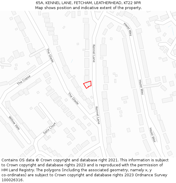 65A, KENNEL LANE, FETCHAM, LEATHERHEAD, KT22 9PR: Location map and indicative extent of plot