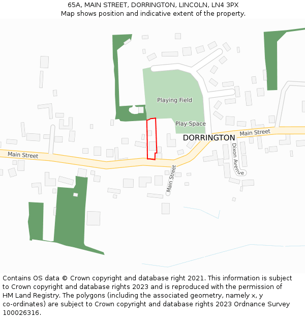 65A, MAIN STREET, DORRINGTON, LINCOLN, LN4 3PX: Location map and indicative extent of plot