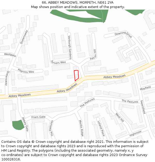 66, ABBEY MEADOWS, MORPETH, NE61 2YA: Location map and indicative extent of plot