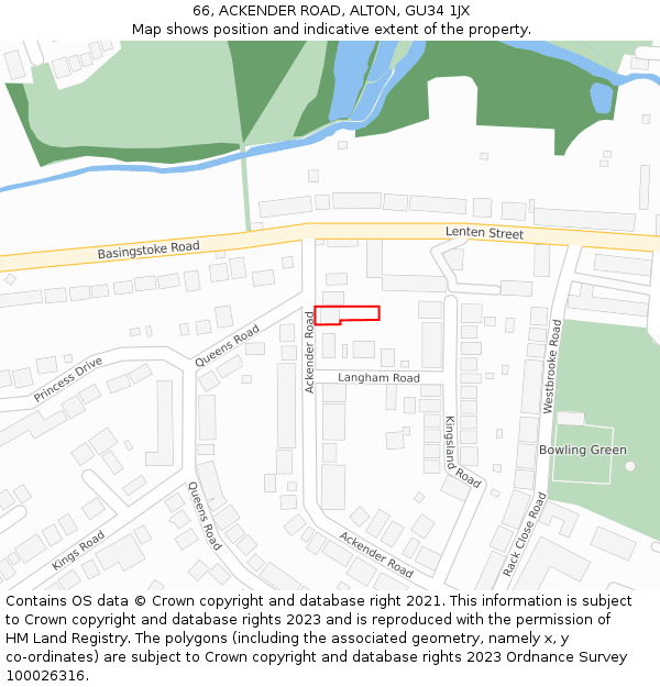 66, ACKENDER ROAD, ALTON, GU34 1JX: Location map and indicative extent of plot