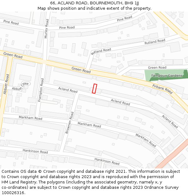 66, ACLAND ROAD, BOURNEMOUTH, BH9 1JJ: Location map and indicative extent of plot