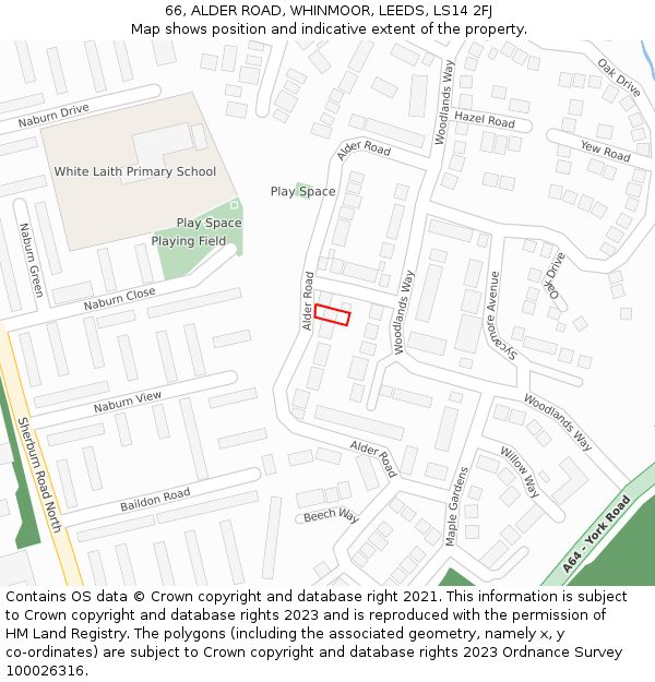 66, ALDER ROAD, WHINMOOR, LEEDS, LS14 2FJ: Location map and indicative extent of plot