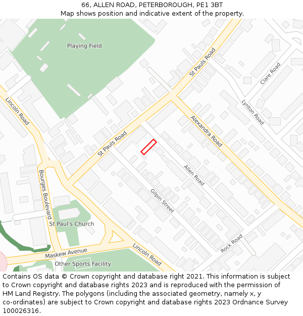 66, ALLEN ROAD, PETERBOROUGH, PE1 3BT: Location map and indicative extent of plot